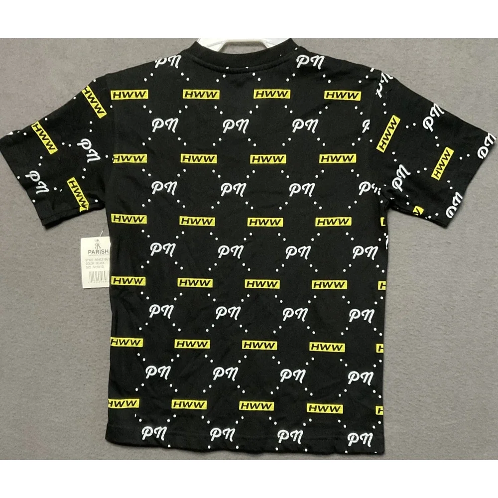 Parish Nation Boys Medium Graphic‎ Tee Black Yellow PN HWW Logo Print Shirt